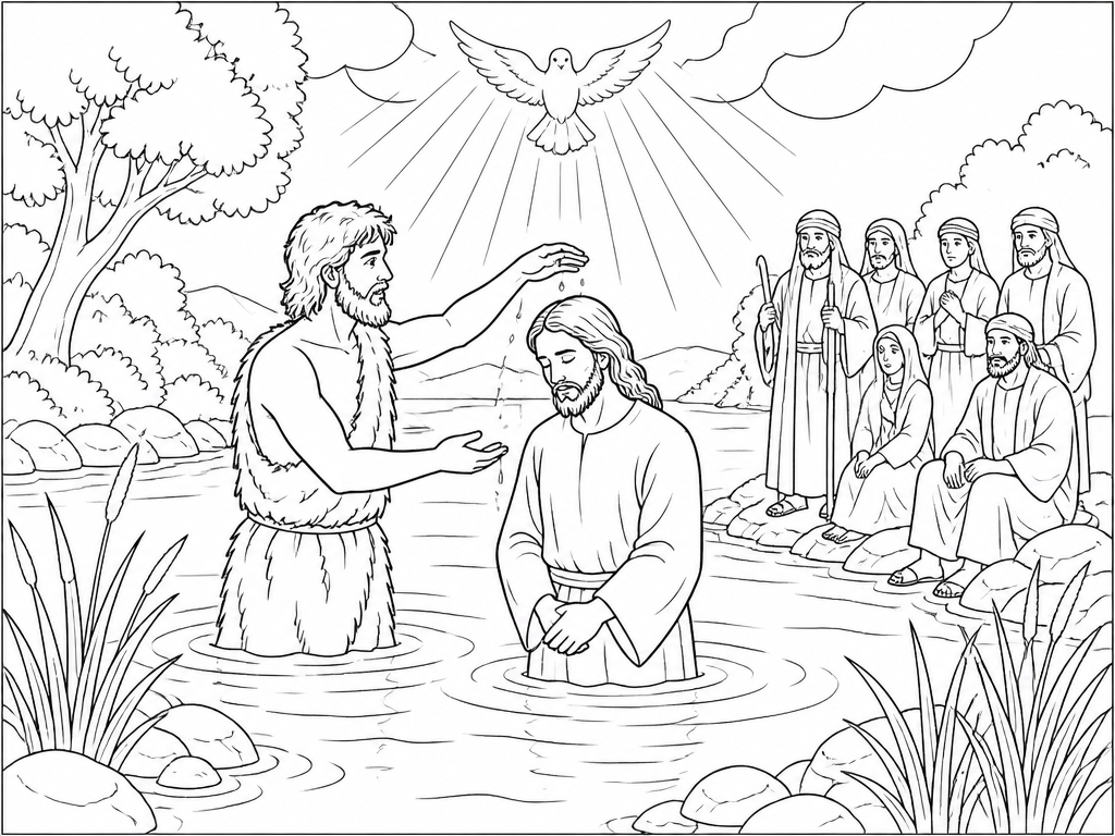 Dibujo para colorear del bautismo de Jesús