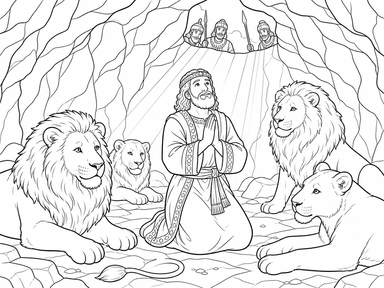 Dibujo para colorear de Daniel y los leones