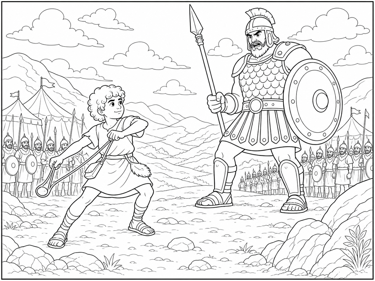 Dibujo para colorear de David y Goliat