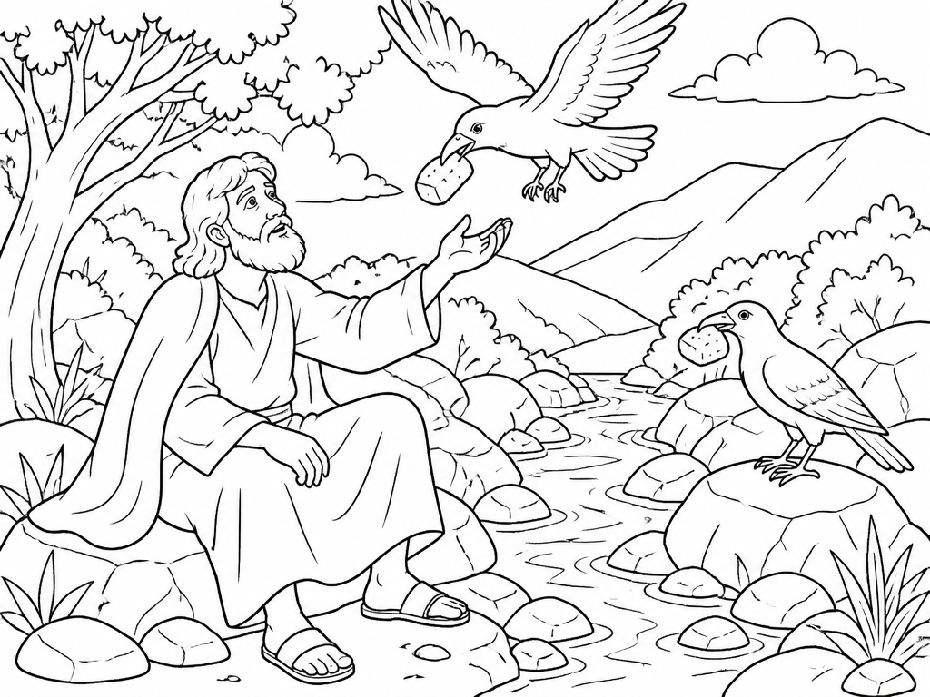 Dibujo para colorear de Elías y los cuervos
