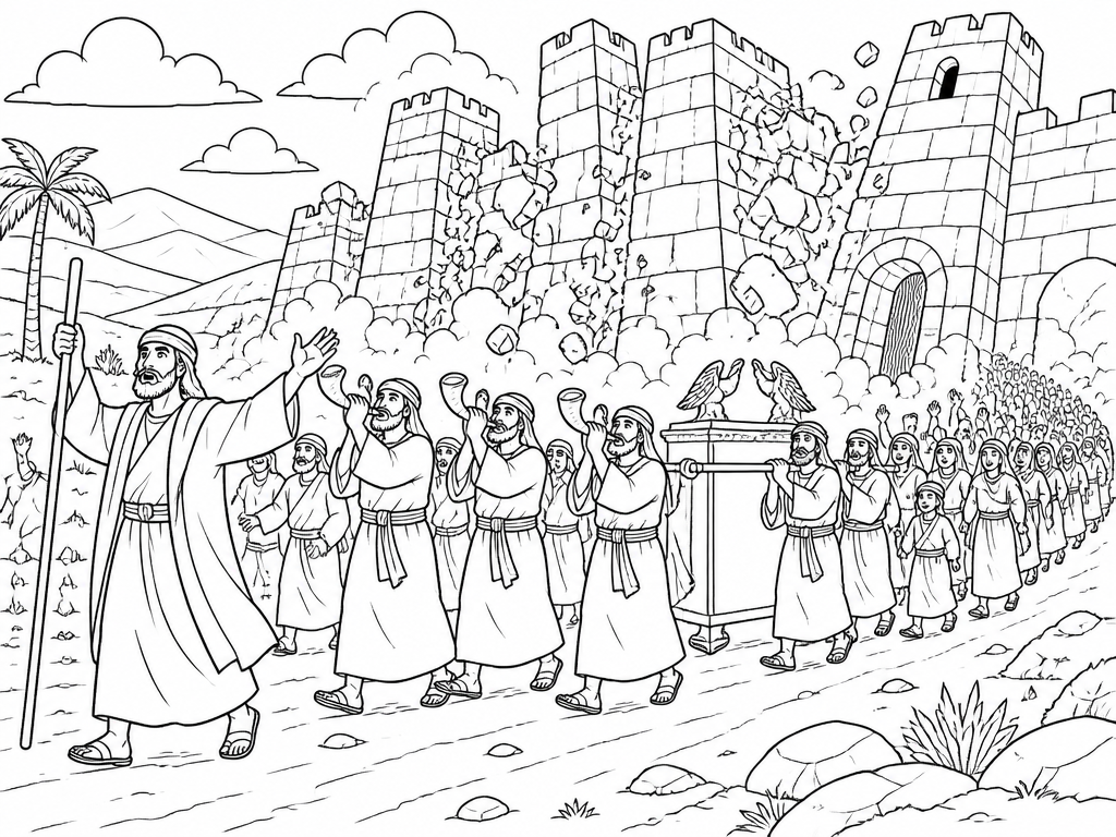 Dibujo para colorear de las murallas de Jericó