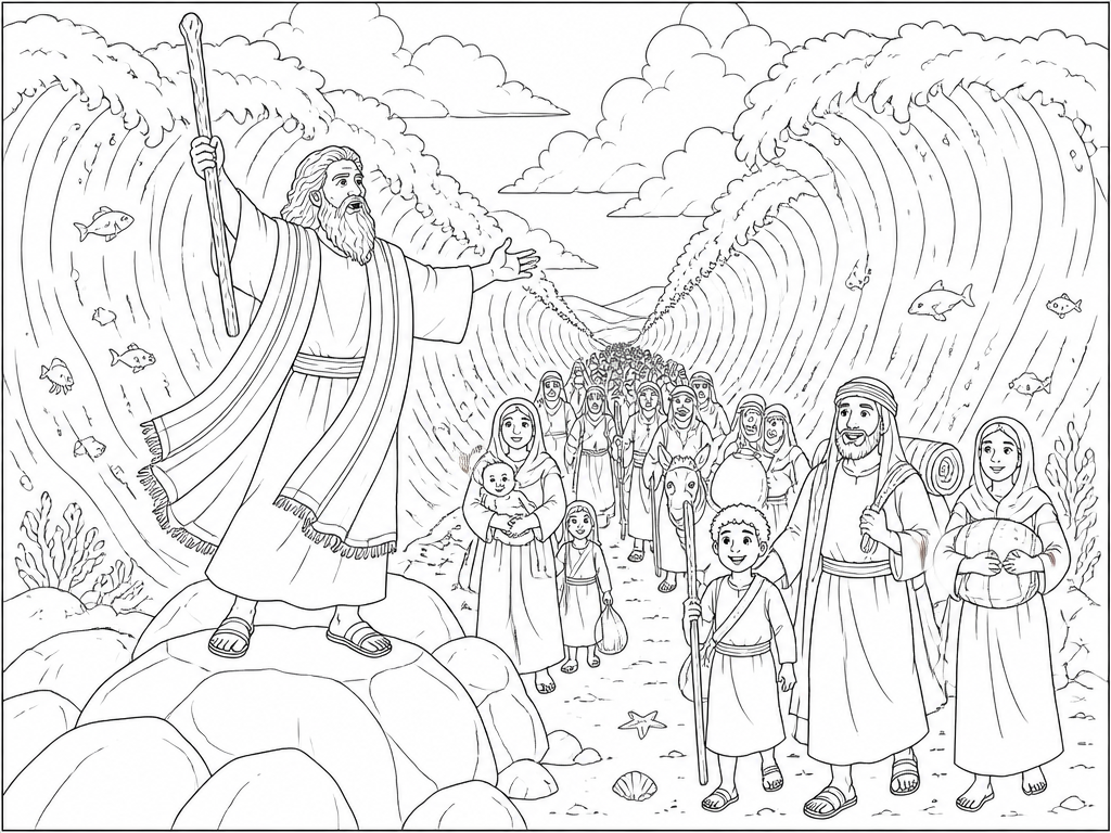 Dibujo para colorear de Moisés y el Mar Rojo