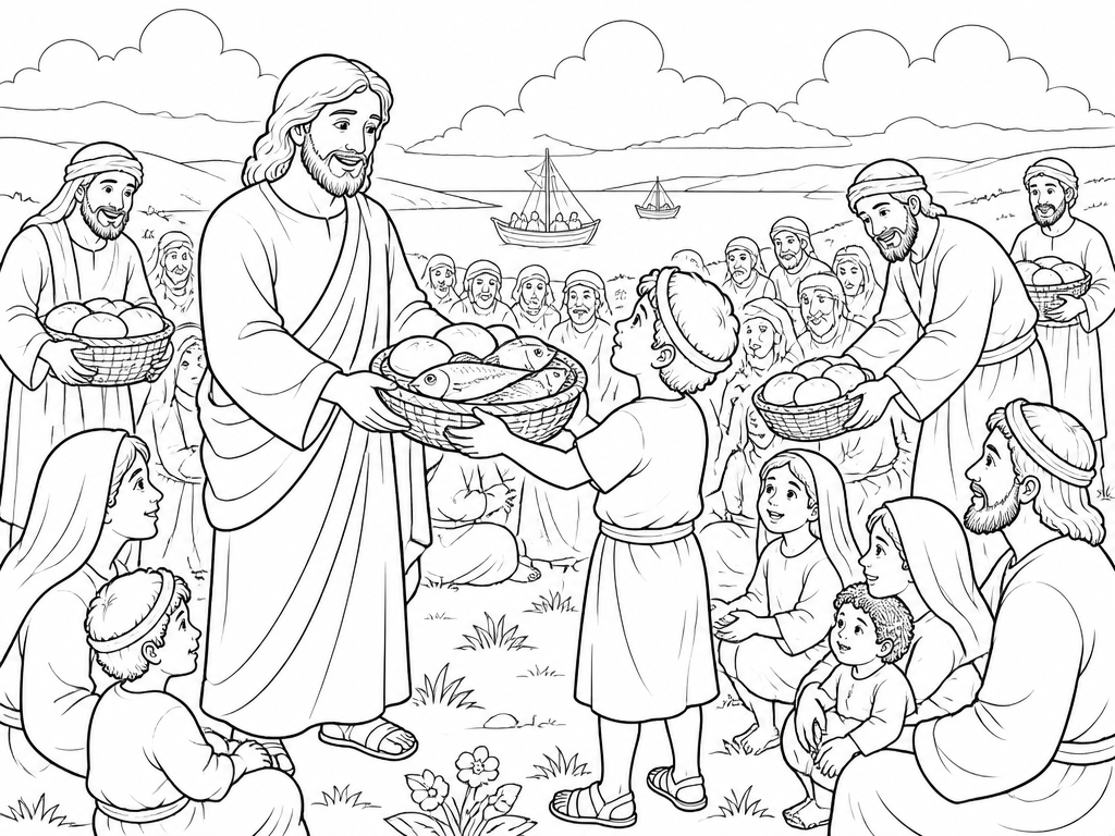 Dibujo para colorear de los panes y los peces