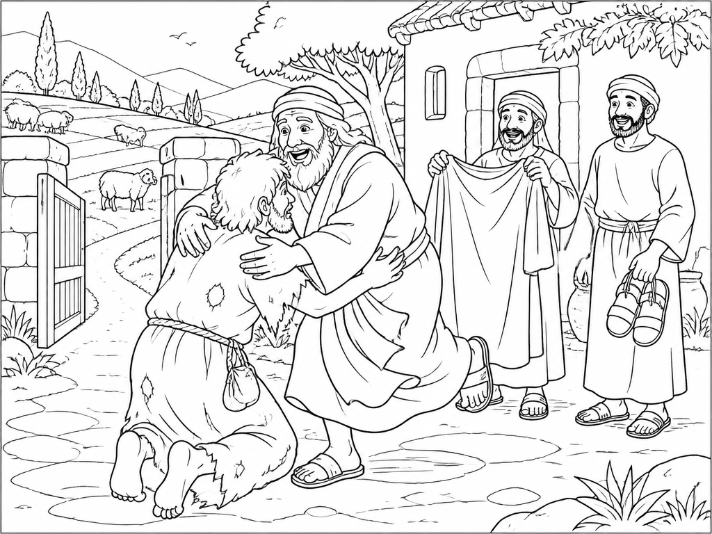 Dibujo para colorear del hijo que vuelve a casa