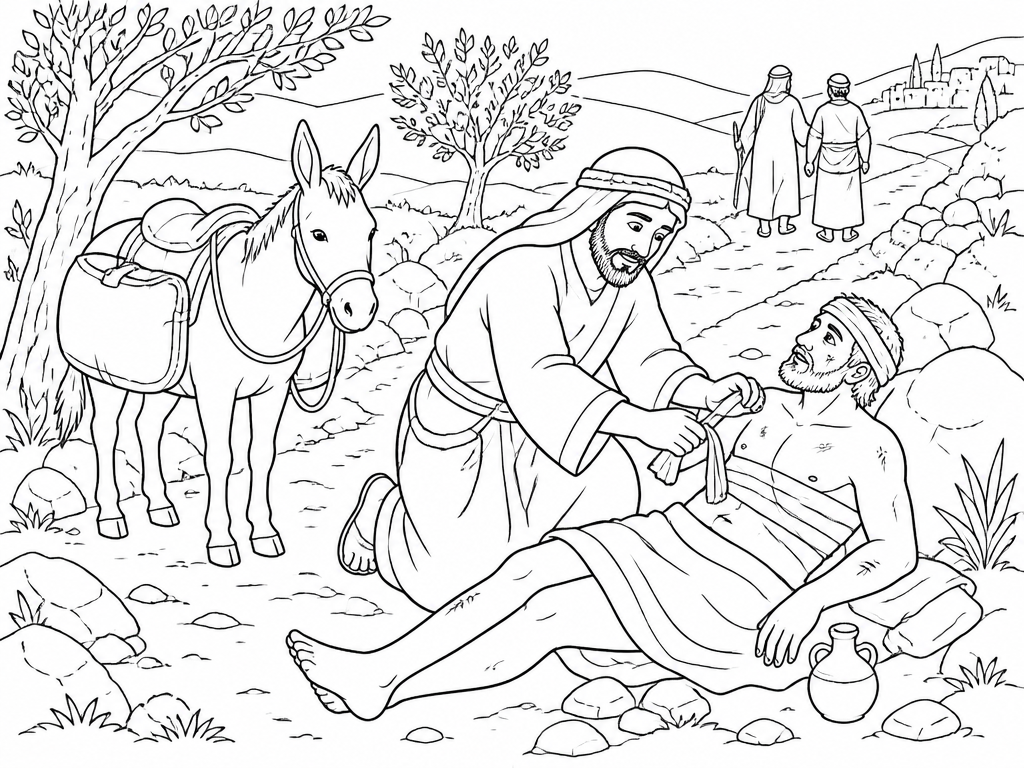 Dibujo para colorear del buen samaritano