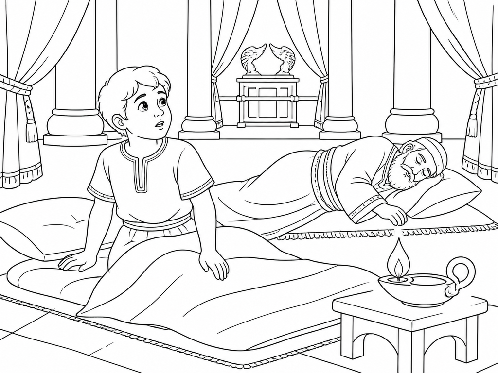 Dibujo para colorear de Samuel escuchando a Dios
