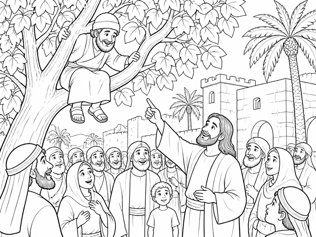 Dibujo para colorear de Zaqueo en el árbol